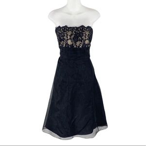 NWT Ann Taylor black lace pleat strapless fit flare dress